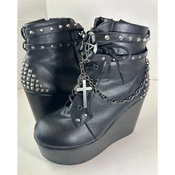 Demonia Shoes - *Flaw Poison The Craft Studded Wedge Boot Demonia Shoes Platform Goth Women's 8